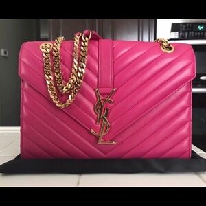 SOLD- YVES SAINT LAURENT Pink Chevron Quilted Lambskin Leather Medium Flap Bag